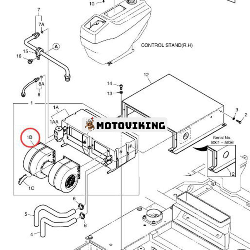 Fläktmotor K1033031 för Doosan Grävmaskin DX53W DX55W B55W-2 DX60R DX80R DX55E E55W E80 E60