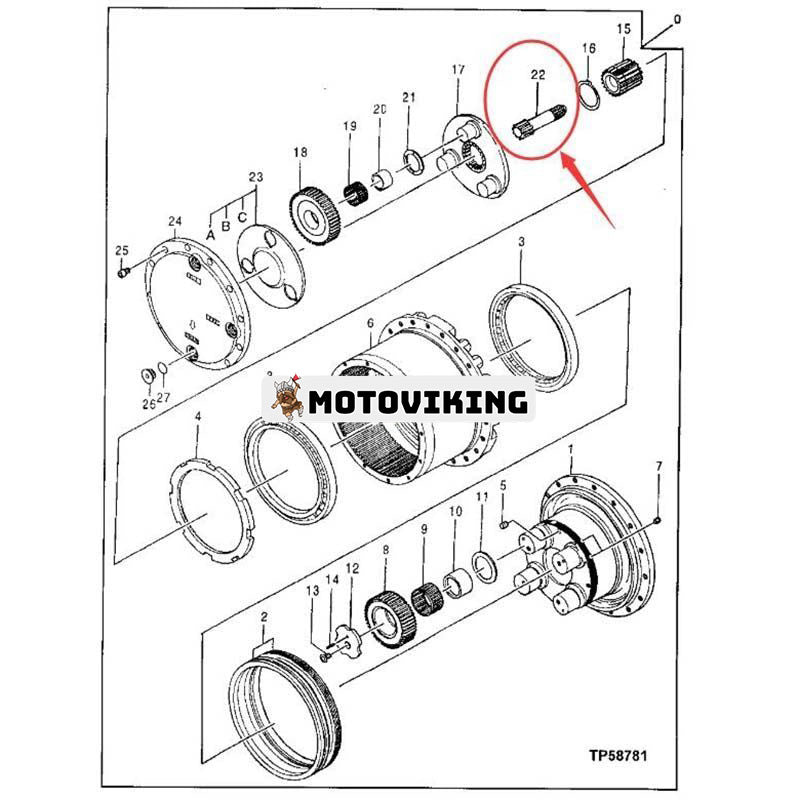 Axel 0693015 för John Deere grävmaskin 160LC