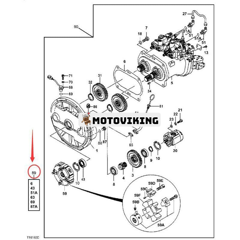 För John Deere 180 190DW 210 2054 2554 270LC 190GW 160DLC 160GLC Transmission Tätningssats 4451036