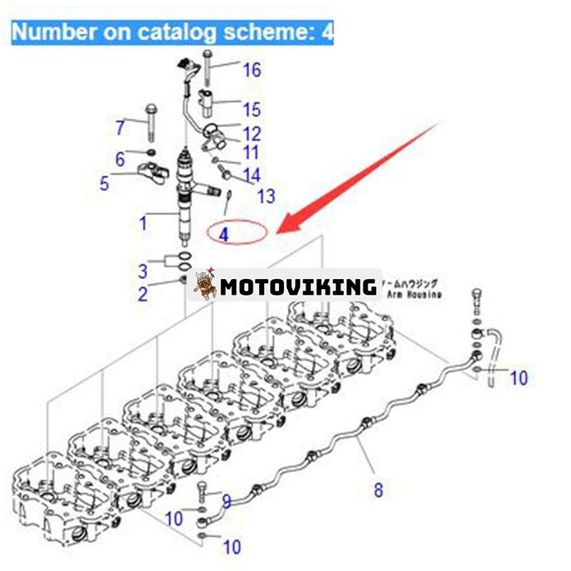 O-ringssats för bränsleinsprutningsmunstycke (6 st) 6219-71-1160 för Komatsu Engine 6D125E 6D140E 6D170E