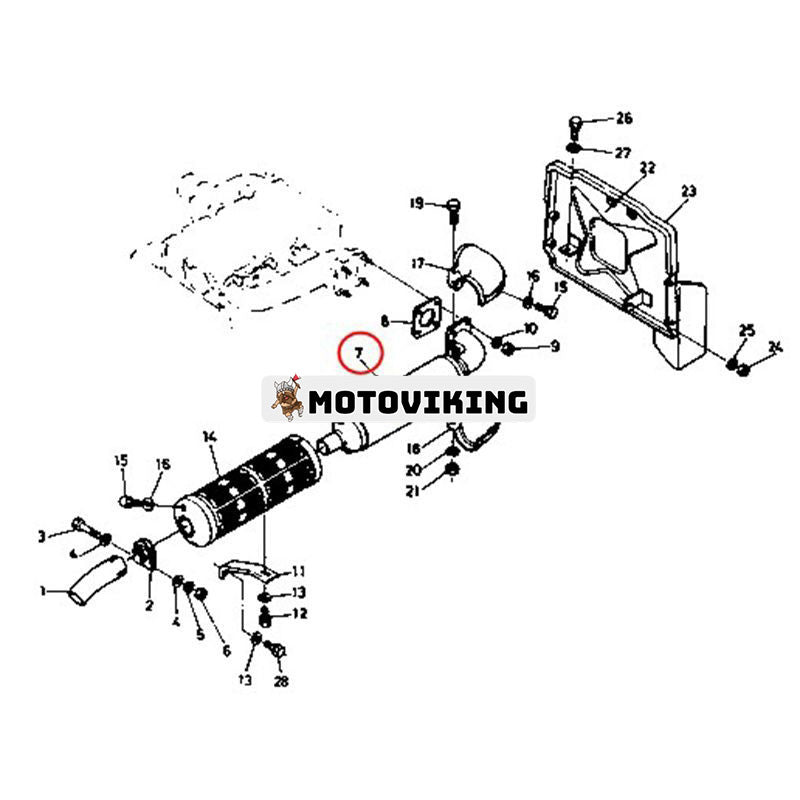 Ljuddämpare 15371-12110 för Kubota Engine D722 D1105 V1505 WG750 Traktor B6100E-P B6100HST-D B7100D-P B7200E B8200