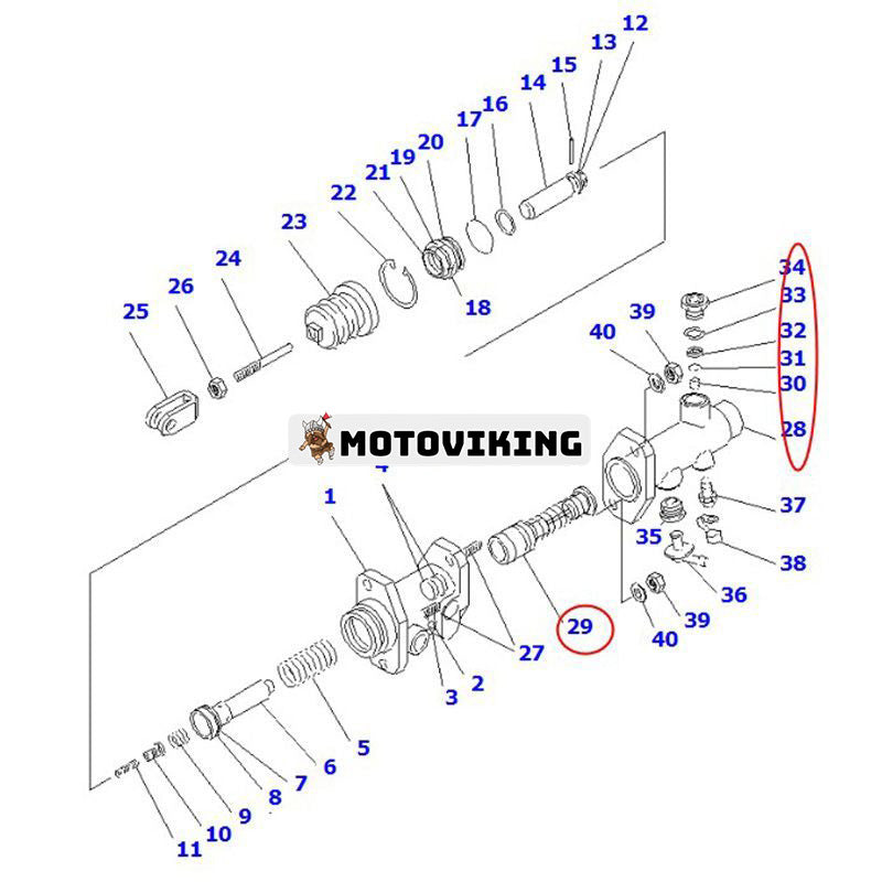 Huvudcylinder 30B-36-12640 för Komatsu Forklift BX50 FD25-17-A FD35A-17 FG30-17-W FG35A-16-EL FG25N-17-M