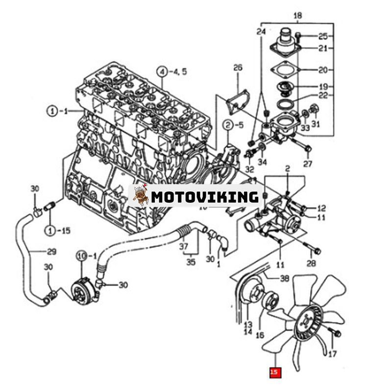 Fläkt 123915-44740 för Yanmar Engine 4TNE106-SA 4TNE106-G1A 4TNE106T-G1A 4TNE106T-SA