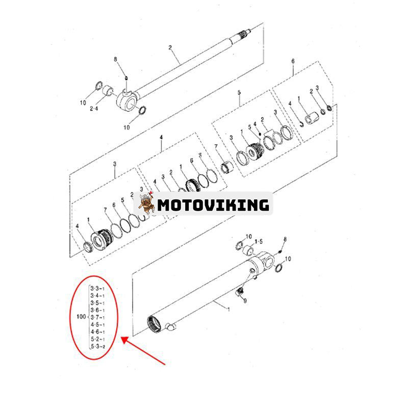 Armcylindertätningssats 4614057 för Hitachi Excavator EX30 ZX35