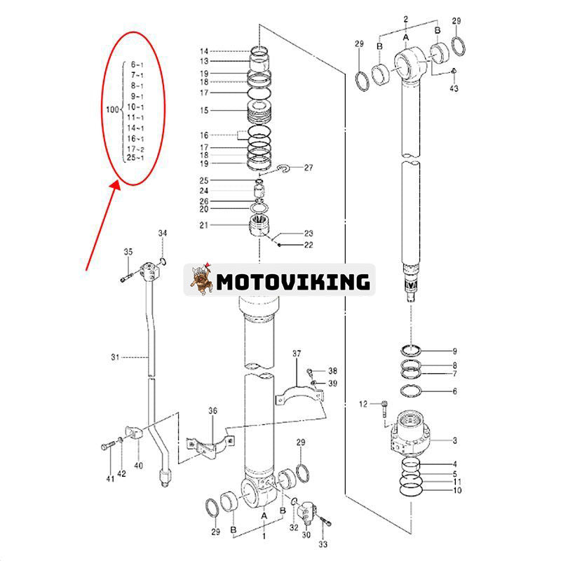 Armcylindertätningssats 4483914 för Hitachi grävmaskin ZX180W ZX180W-AMS ZX180LC