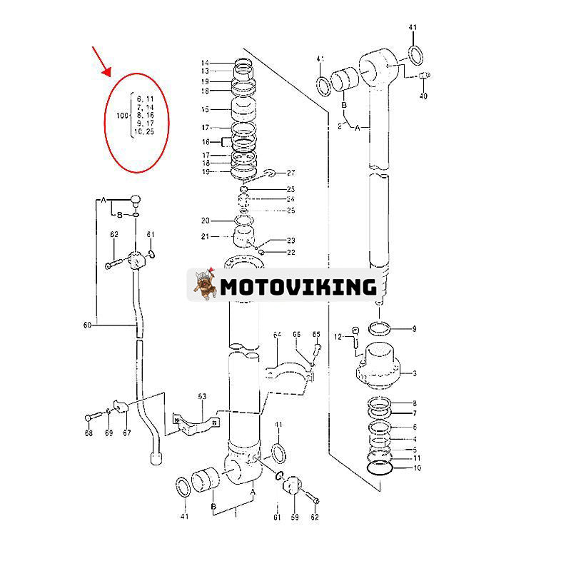 Armcylindertätningssats 4330712 för Hitachi grävmaskin EX100-2 EX100-3 EX100-3C EX100M-2 EX100M-3 EX100WD-3