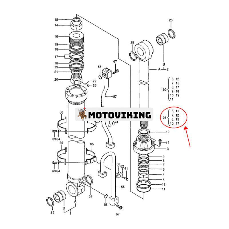 Armcylindertätningssats 4402388 4340621 för Hitachi EX300-5 EX350K-5 EX370-5M EX400-3 ZX450H ZX480MT ZX500LC John Deere 220DW grävmaskin
