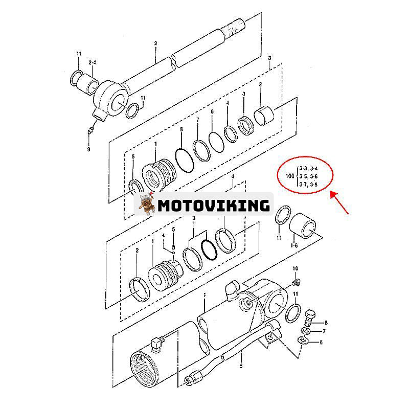 Skopcylindertätningssats 0844705 för Hitachi ZX5U ZAXIS50U John Deere 50C 50ZTS grävmaskin