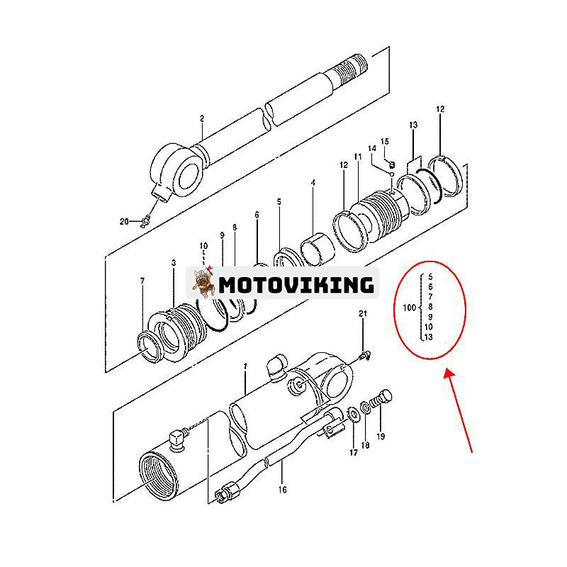 Skopcylindertätningssats 0735609 för Hitachi grävmaskin EX50U EX50UNA