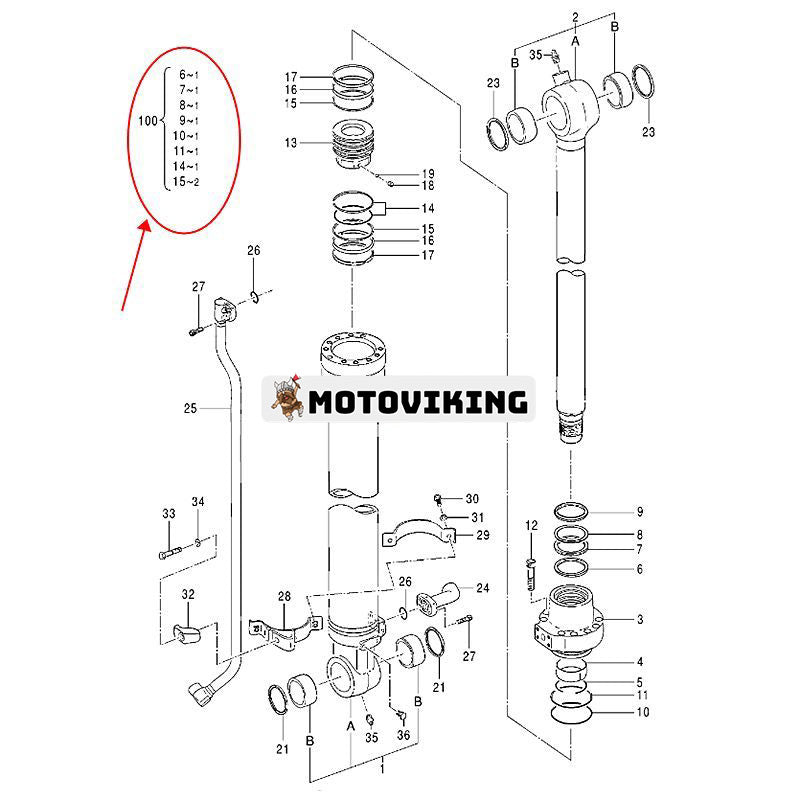 Skopcylindertätningssats YA00001392 för Hitachi grävmaskin ZH200-A ZX200-3G ZX200-5G ZX210H-5G ZX210K-5G ZX210LCH-5G ZX210LCK-5G ZX330-3