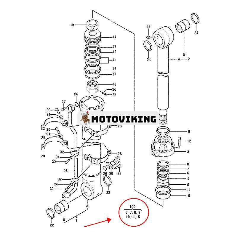 Skopcylindertätningssats 4653042 för Hitachi grävmaskin ZX450-3 ZX470-5G ZX470H-3 ZX470LC-6 ZX470R-3 ZX500LC-3 ZX520LCH-3 ZX520LCR-3