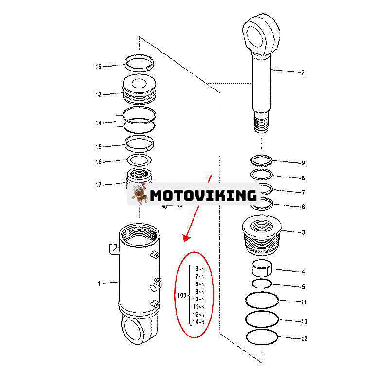 Bladcylindertätningssats 4441347 för Hitachi grävmaskin EX75UR-5 EX75US-5 ZX75US