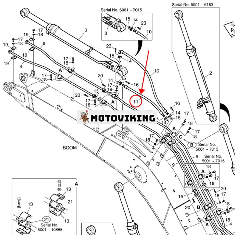 Högtrycksslang DS2038169 för Doosan Grävmaskin DX300LC DX300LCA DX300LL DX340LC