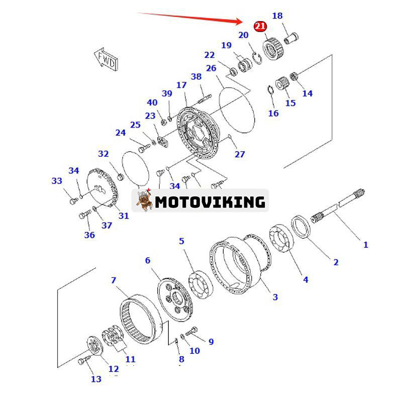 Kugghjul 427-22-12530 för Komatsu hjullastare WA800-1 WA800-2 WA800-3 WA900-1 WA900-3 WA900L-3 schaktare WD900-3