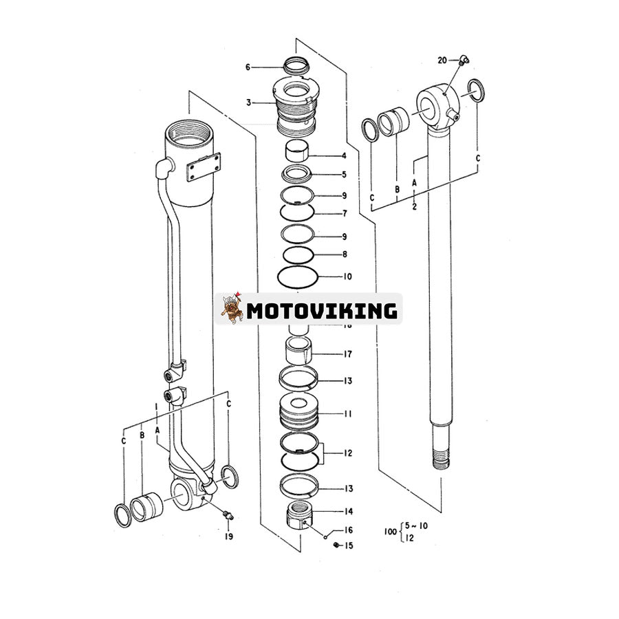 För Hitachi-grävmaskin ZX55UR Tätningssats för bomcylinder 4340243