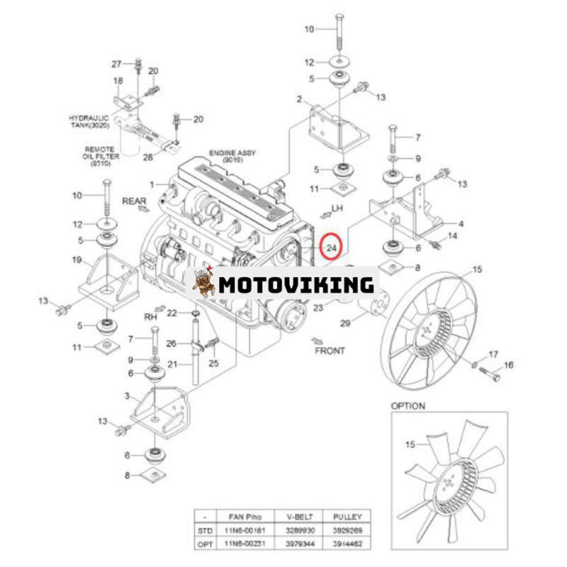 Kilrem 3979344 för Hyundai Grävmaskin R200W-7A R210LC-7A R210NLC-7A R250LC-7A R290LC-7A