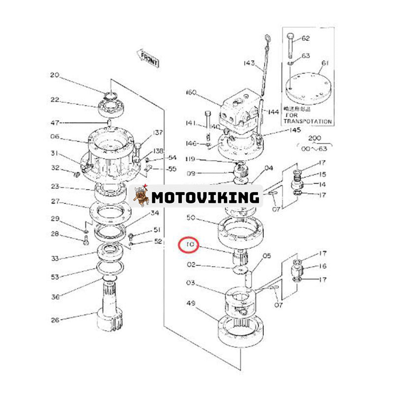 Svängmotor Sun Gear 3039391 för Hitachi Grävmaskin EX60G EX60SR EX60UR EX60WD EX60