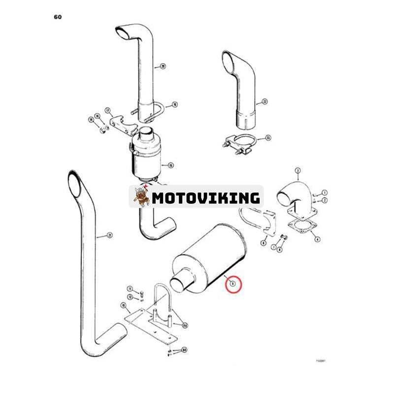 Rund ljuddämpare L46279 för CASE Hjullastare W14 W14FL W14H Grävlastare 780