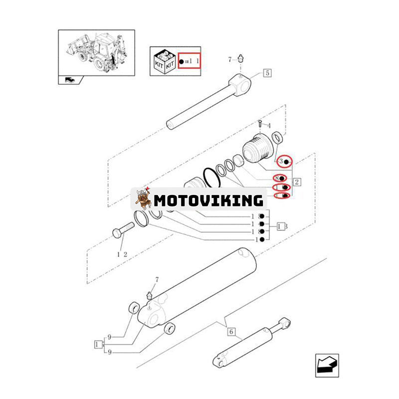 Hydraulcylindertätningssats 84154166 för New Holland B100B B110C B90B B95B B95C