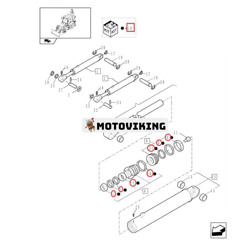Hydraulcylindertätningssats 87651309 för CASE Grävlastare 580ST 580T 590ST 580SR PLUS