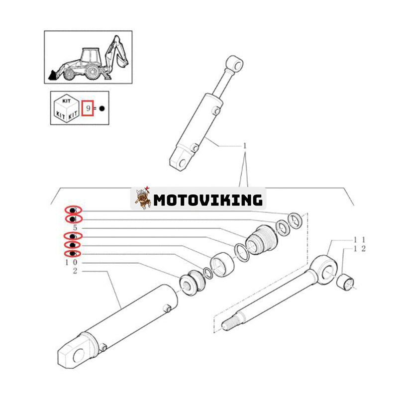 Hydraulcylindertätningssats 87573868 för New Holland B95B B95C B100B B110B B110C LB110B