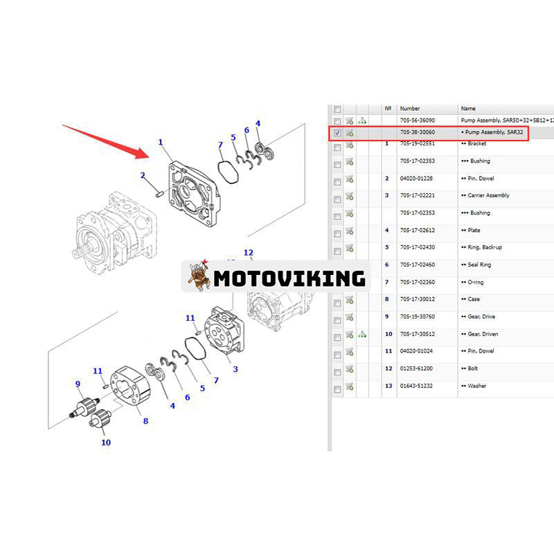Hydraulpump 705-38-30060 för Komatsu hjullastare WA200-6 WA320L-5 WA320PT-5L WA200-7 WA200-8