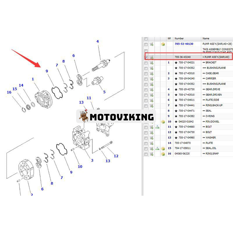 Hydraulpump 705-36-43240 för Komatsu hjullastare WA450-3-H WA450-3A WA450-3L WA470-3