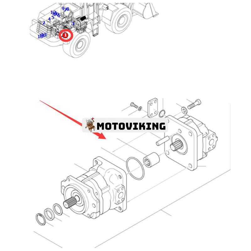 Hydraulisk styrpump 705-52-30790 för Komatsu hjullastare WA470-3 WA470-3H