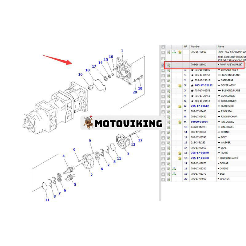 Hydraulpump 705-38-29000 för Komatsu hjullastare WA1200-3