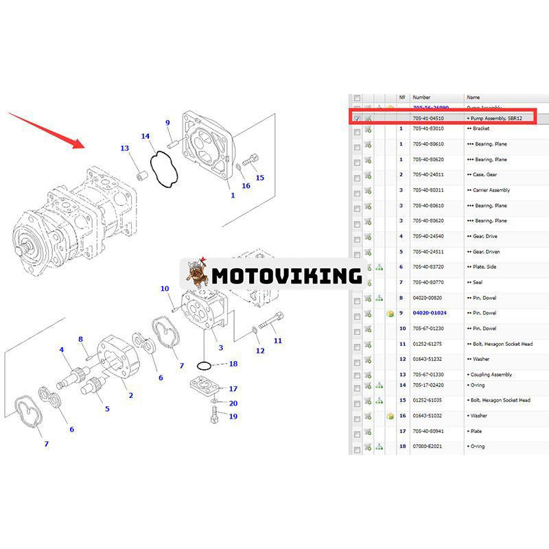Hydraulpump 705-41-04510 för Komatsu hjullastare WA200-6 WA250PZ-6 WA200PZ-6 WA250-6