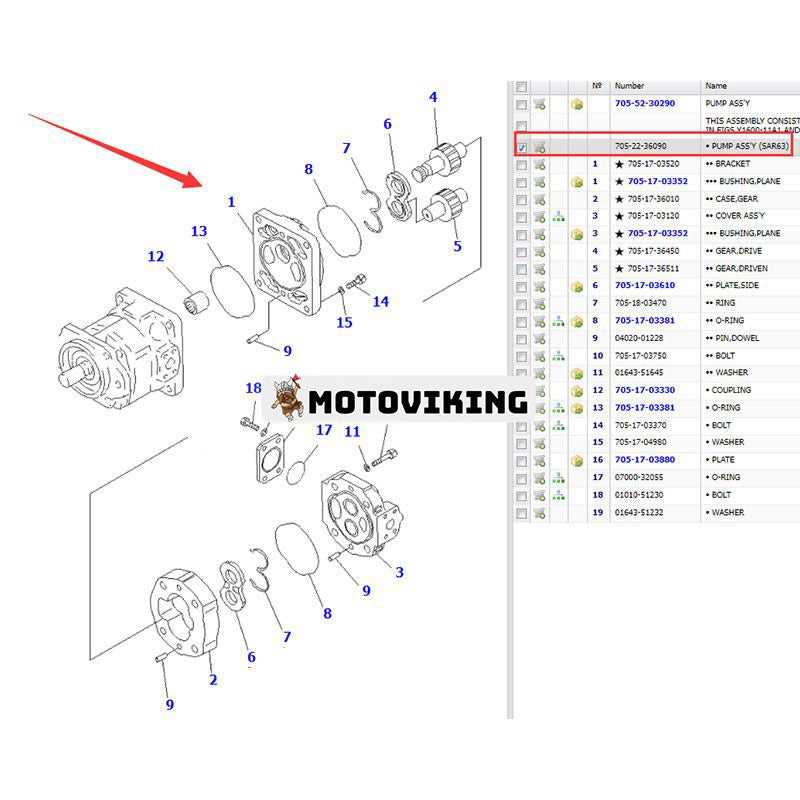 Hydraulpump 705-22-36090 för Komatsu Dump Truck HD255-5 HD255-5EO HD325-6 HD325-6W HD405-6