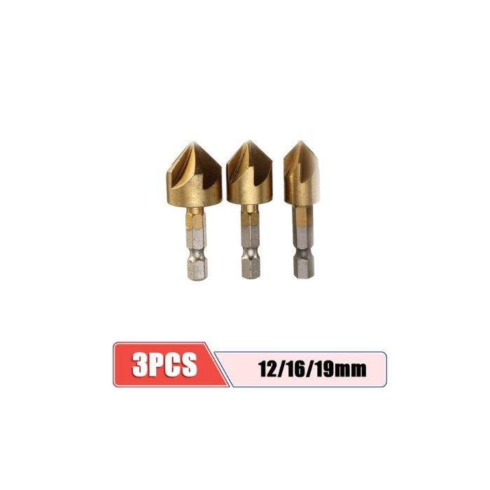 Sänkborrsats 1/4'' Sexkantskaft Hss 5 Flöjt 6Mm-19Mm 3St