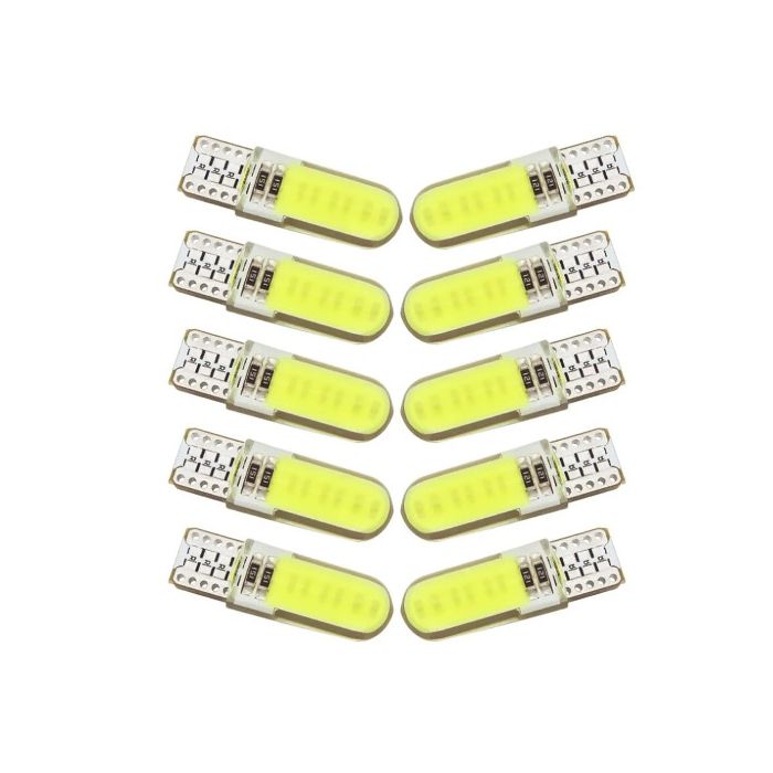 Glödlampa 12V Led-Kapplös Pack 10 Silikon Gel Cob Car Light T10 W5W Wedge