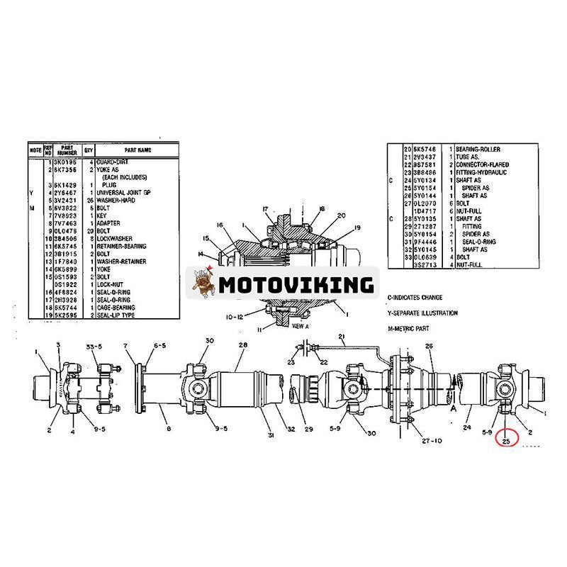 Spindel- och lagerenhet 5Y-0154 för Caterpillar CAT 930R D5B traktorlastare 3304 3306 motor