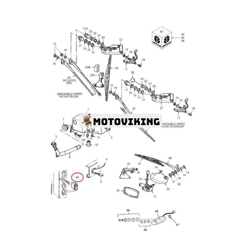 Vippströmbrytare - Torkarbricka 3 lägen (Av/1/(2)) F1NN18387AA E9NN17N414AA 139900580122 för CASE 1056XL 1255