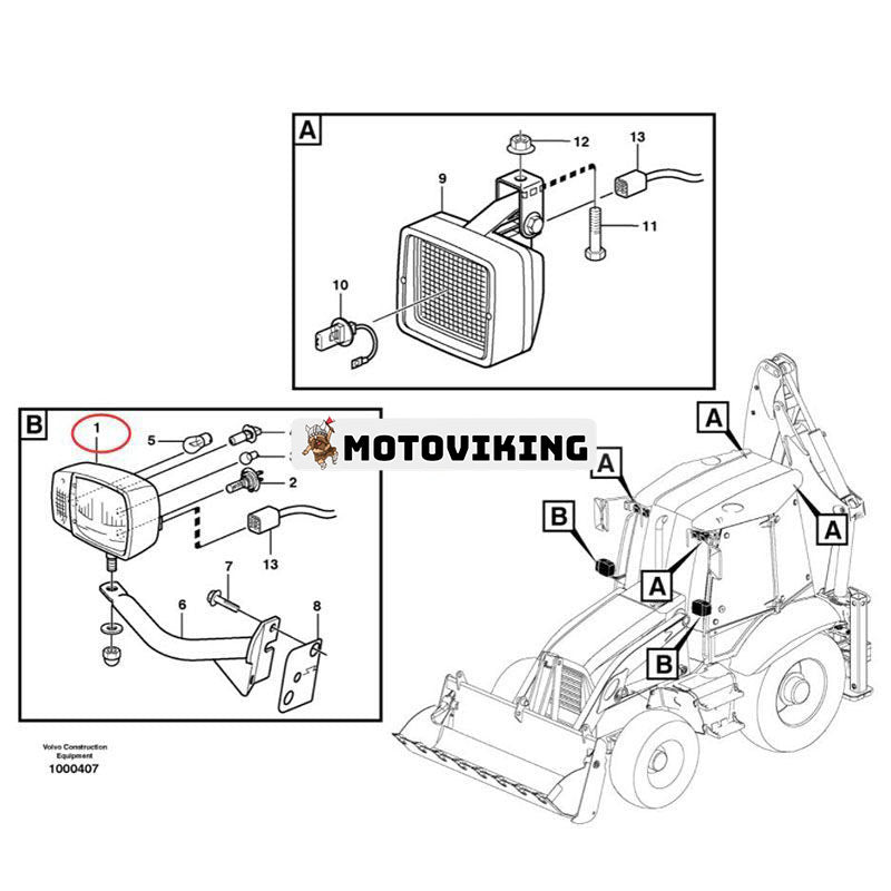 12V Strålkastare VOE11882263 för Volvo BL61 BL61B L20B L20F L25B Lastare