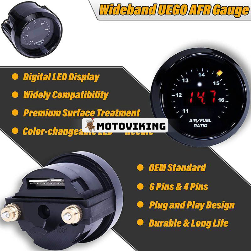 AEM 30-4110 Wideband Gauge Controller AFR O2 Air Fuel Ratio 2 1/16" 52mm med 4,9 LSU-sensor