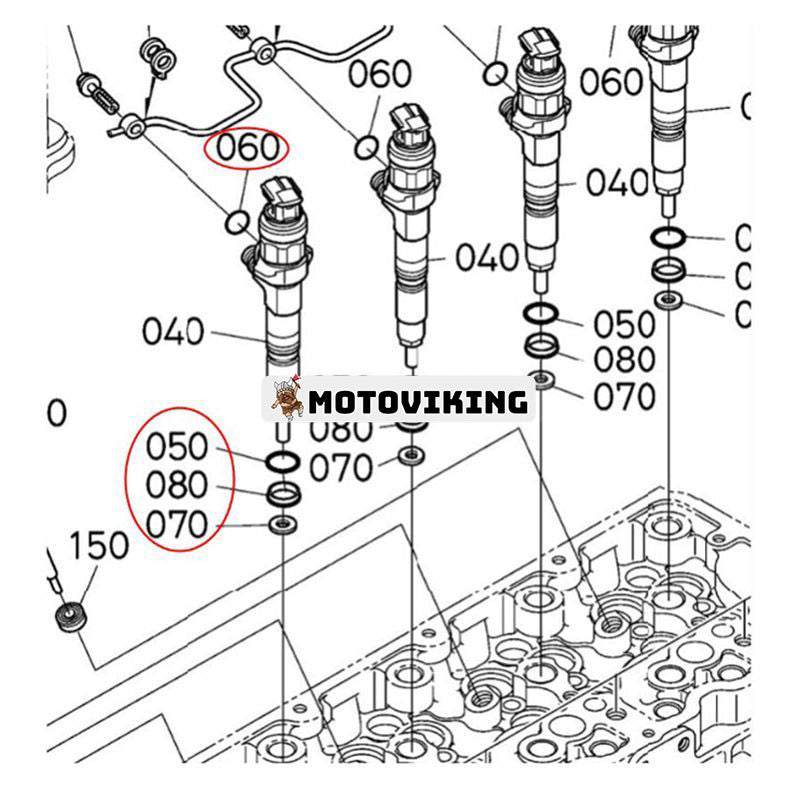 4 set bränsleinjektortätningssatser för Kubota M6060HD M7060HD M7060HFC KX057-4 KX080-4 U55-4 SVL75-2 SVL75-3 SSV65PC