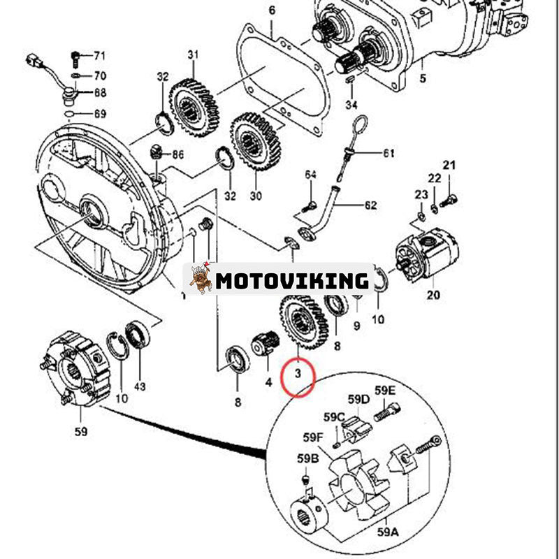 Gear 3063840 för John Deere Engine 4045 6068 Grävmaskin 200DLC 230CLC 230LC 250GLC 270CLC 240DLC 790ELC