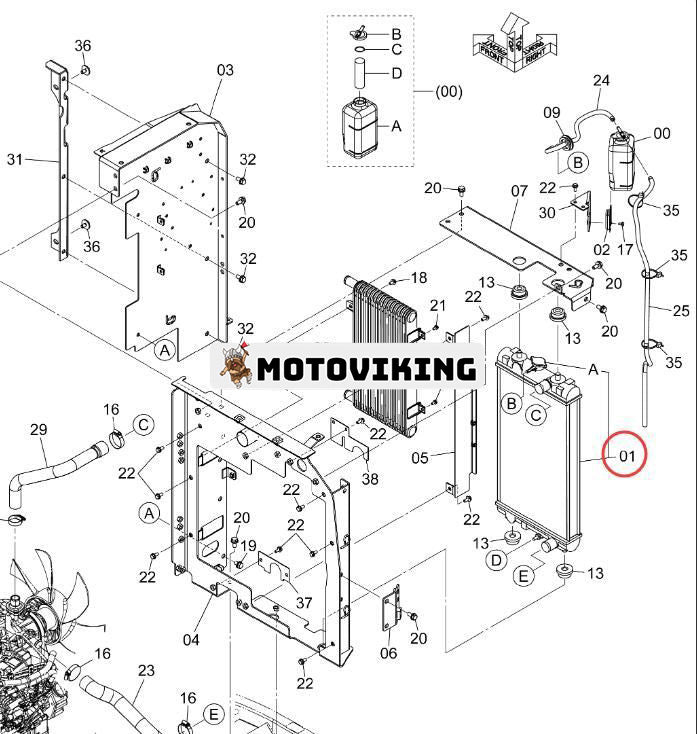 Vattentankkylare 4715445 för Hitachi grävmaskin ZX40U-5A ZX48U-5A ZX50U-5A