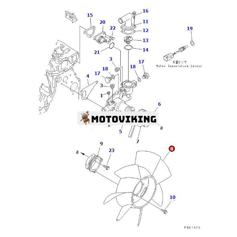 Kylfläkt YM129612-44740 för Komatsu Engine 4D84E-3 4D88E-3 Grävmaskin PC40-7 PC45R-8 Lastare SK510 SK815 SK820