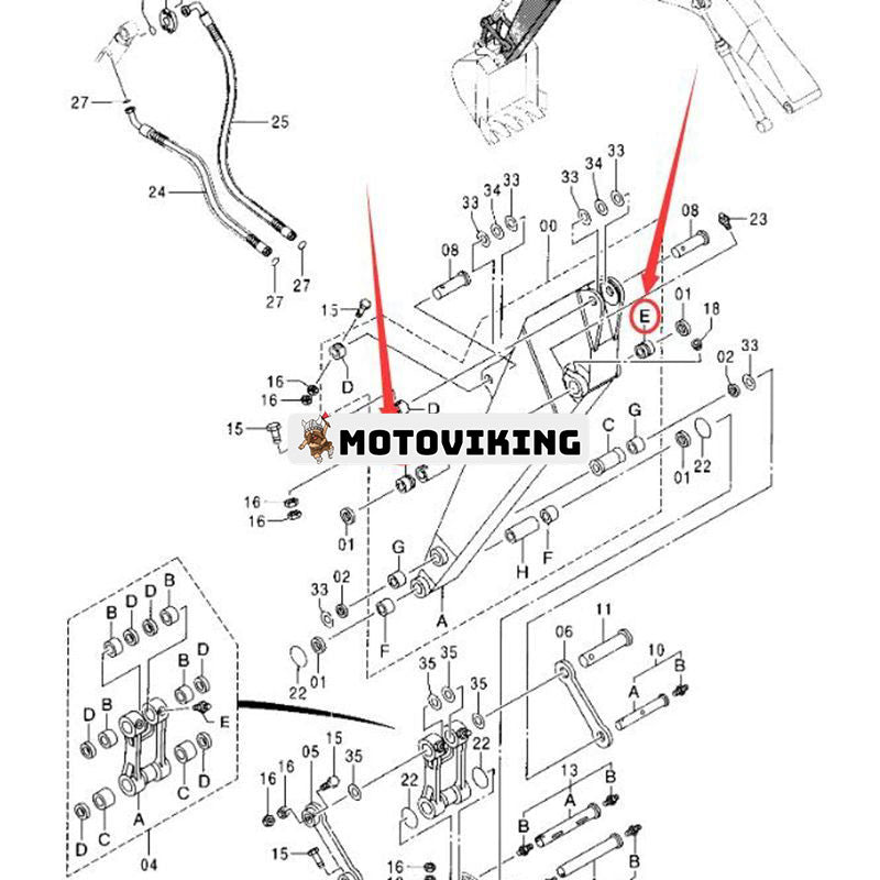 Armbussning 4385295 för John Deere grävmaskin 790ELC 230LC