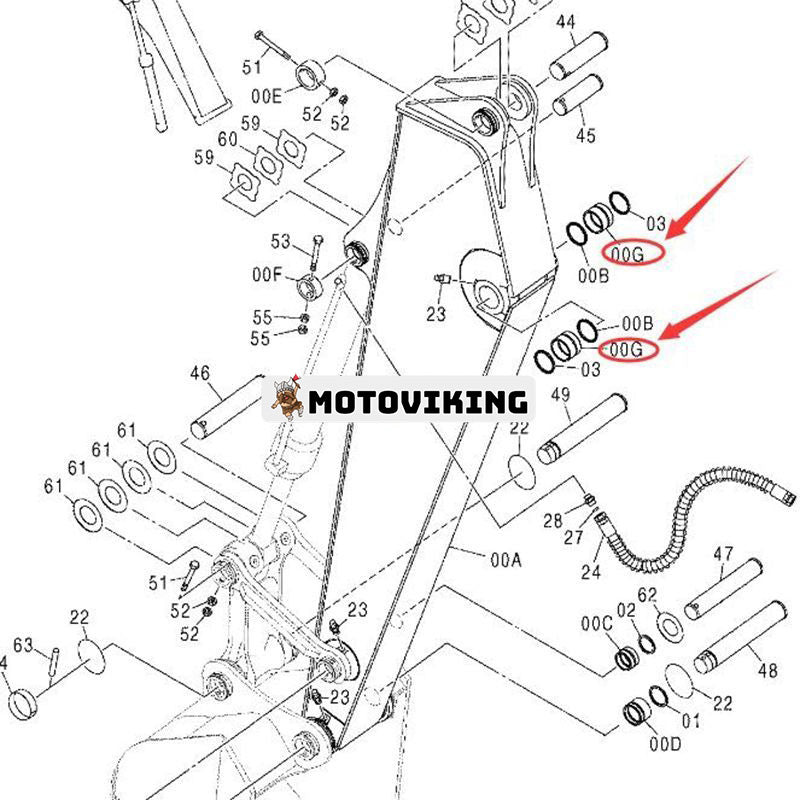 Armbussning 4443881 för Hitachi ZX200-3F ZX200-3G ZX200-5G ZX200-E ZX200-X ZX200LC-5G ZX225USR ZX225USR-3 grävmaskin