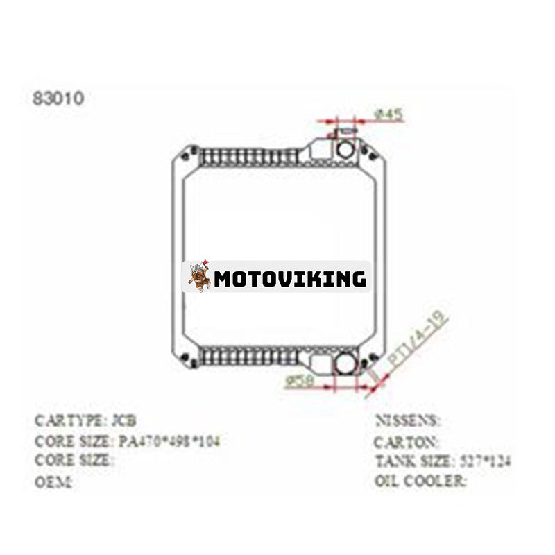 Vattentank Radiator Core Assy för JCB-003 470*500*104mm