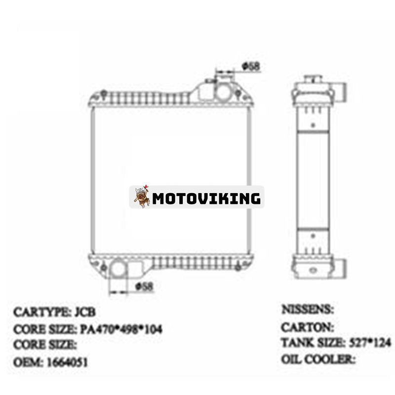 Vattentank Radiator Core Assy för JCB-006 470*500*104mm