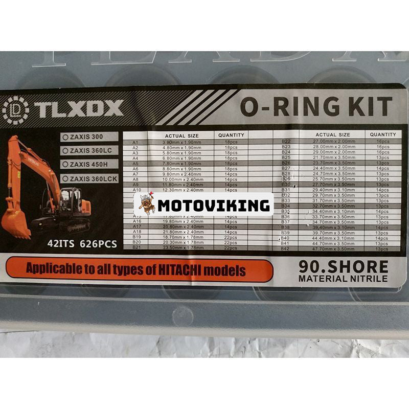 626PCS O-Ring Box O-Ring Kit för Hitachi Grävmaskin EX100 EX120 EX200 EX210