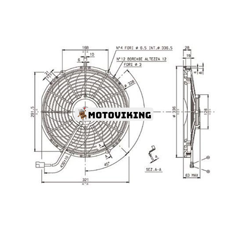 Fläkt böjd 305 mm diameter 24V VA10-BP50/C-61A för Spal