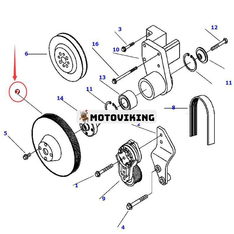 Fläktremskiva 1304 821 H1 för Komatsu WA320-3 WA320-3L WA320-3MC WA380-3 WA380-3L WA380-3MC WA420-3 WA420-3L WA420-3MC