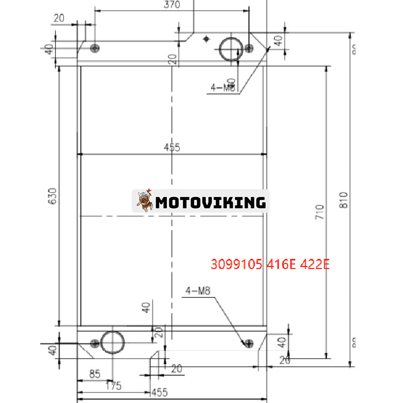 Vattenkylarkärna 3099105 för Caterpillar CAT 416E 420E 422E 428E 432E 434E 442E 444E