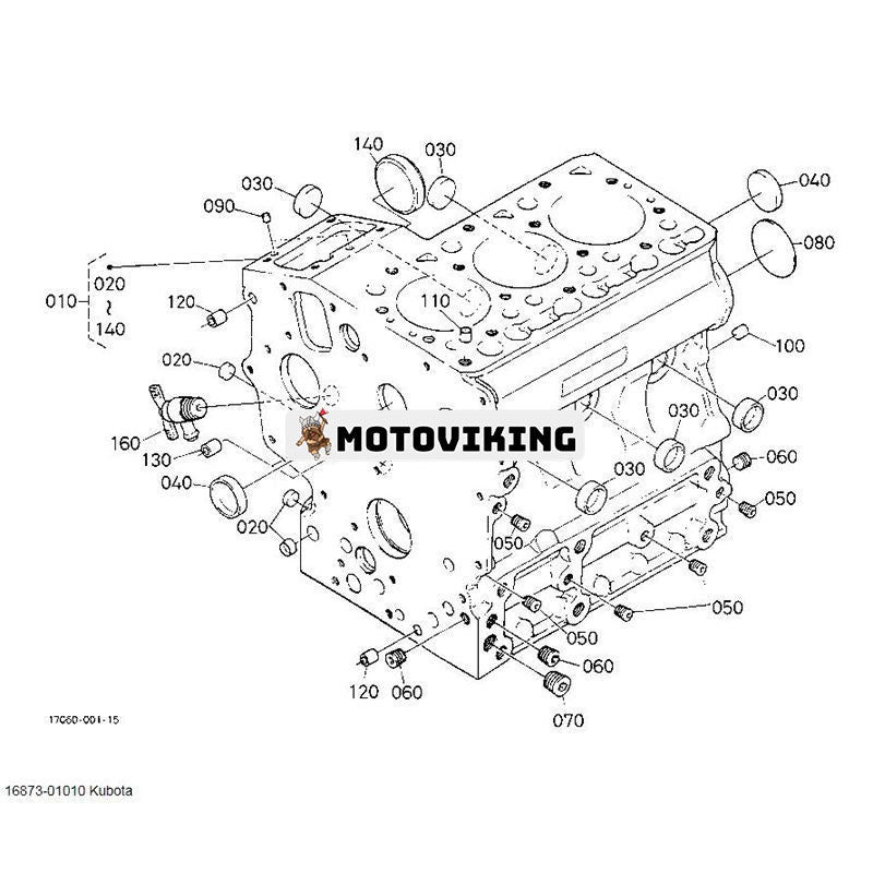 Blott cylinderblock 16873-01010 för Kubota Engine D722 Gräsklippare ZD18F ZD18 F1900 F1900E GF1800 GF1800E Traktor TG1860 TG1860AU